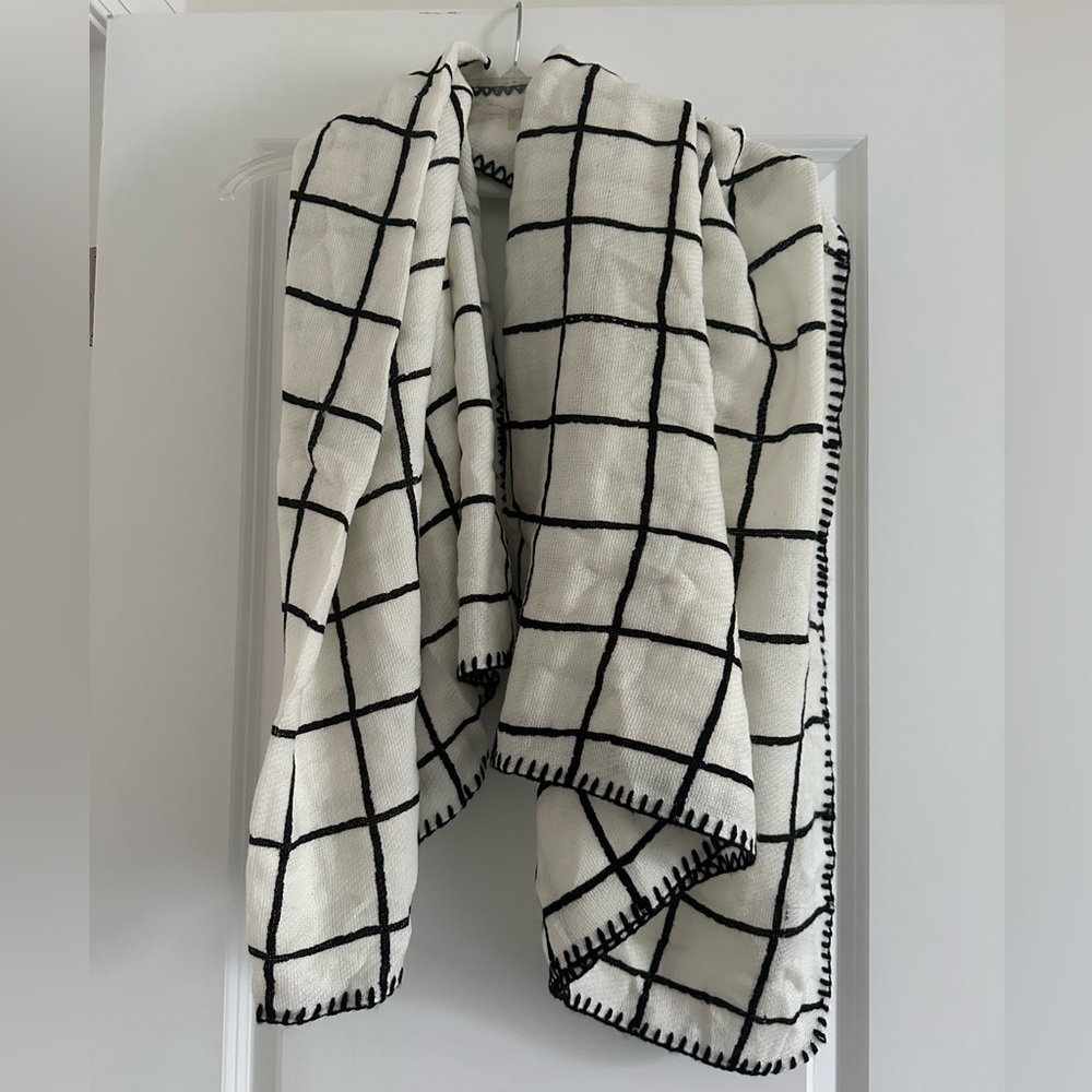 White and black stripe scarf- blanket style scarf